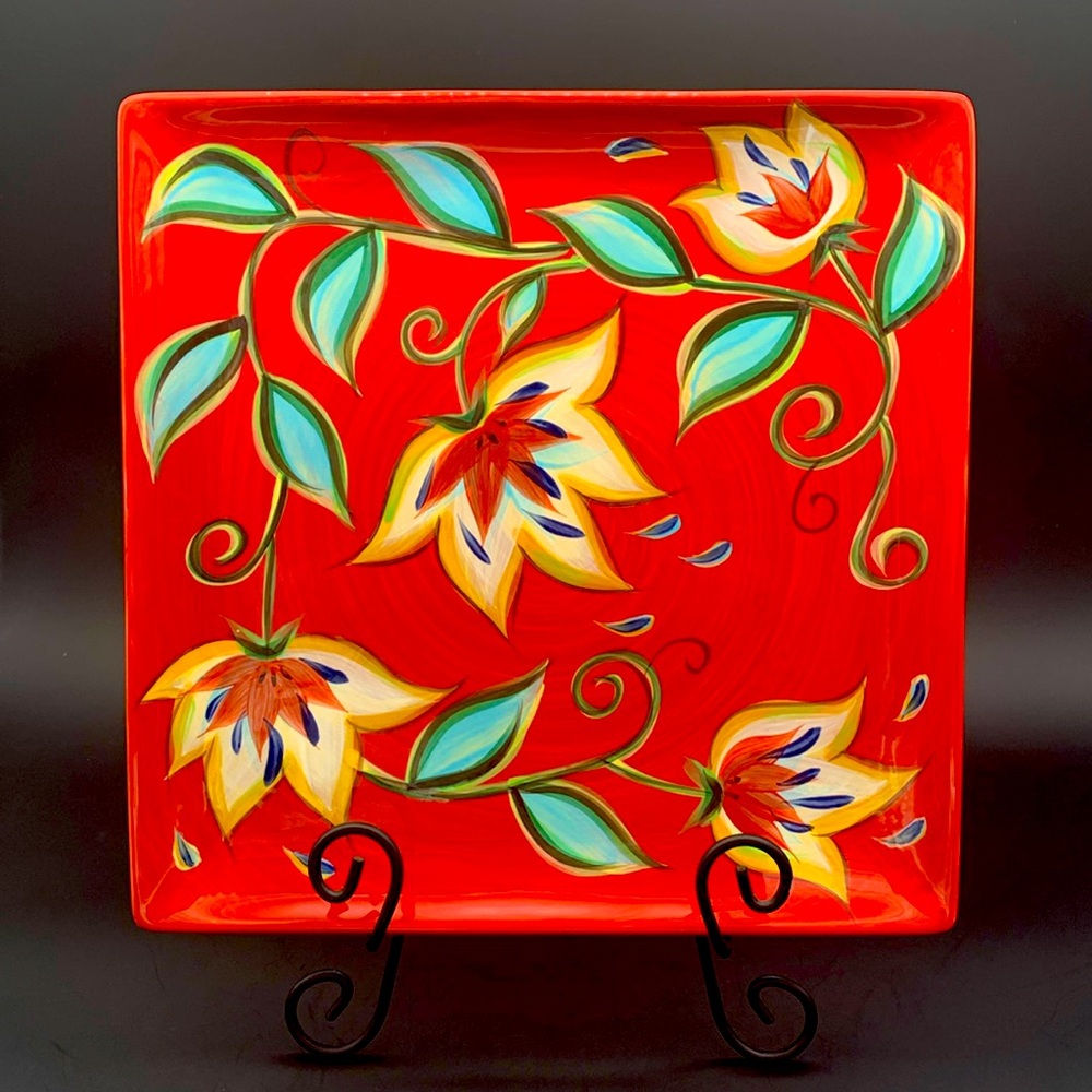 Southern Living at Home Gail Pittman square pottery tray red/blue